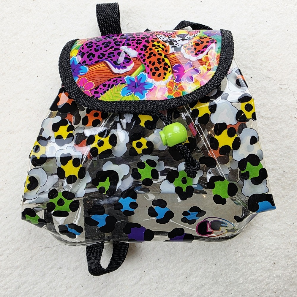 Vintage 1990s LISA FRANK Mini Backpack Clear PVC with Hunter Rainbow Leopard
